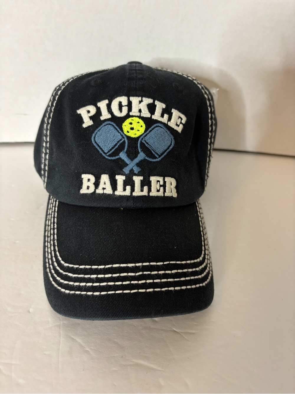 Vintage Black Pickle Baller Cap with Blue Paddle and Neon Yellow Ball